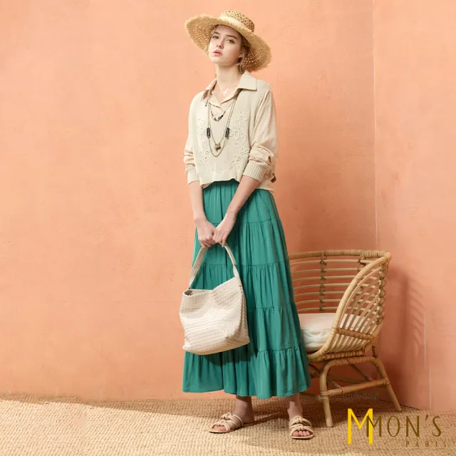 【MON’S】襯衫領直條造型針織上衣(直)