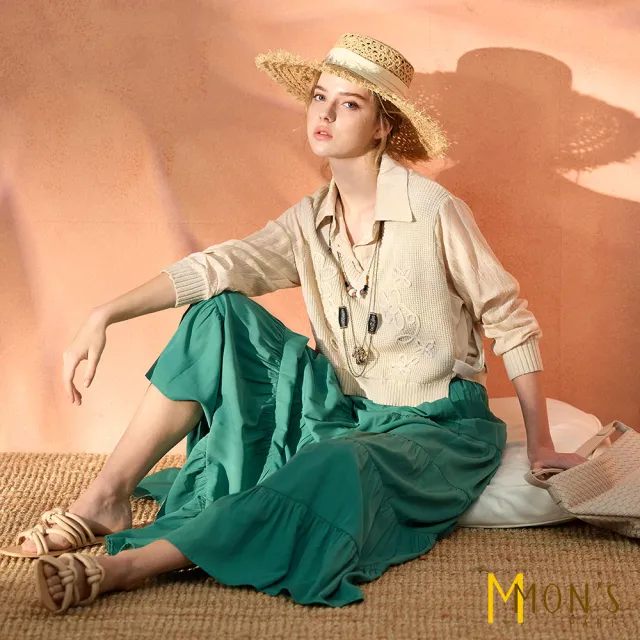 【MON’S】襯衫領直條造型針織上衣(直)