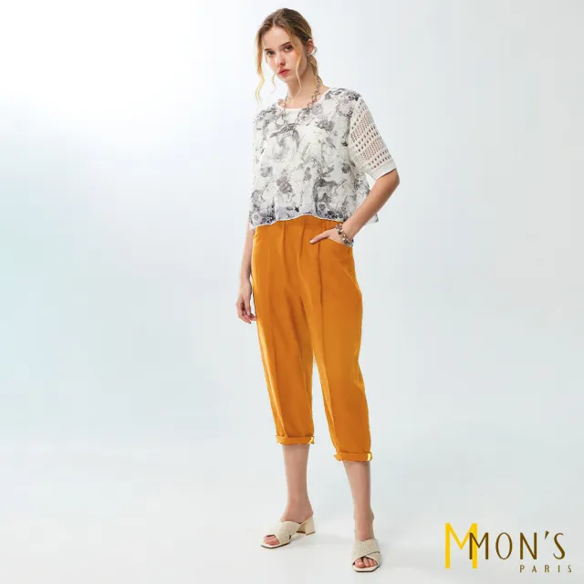 【MON’S】100%亞麻後袋蓋九分錐形褲(直)