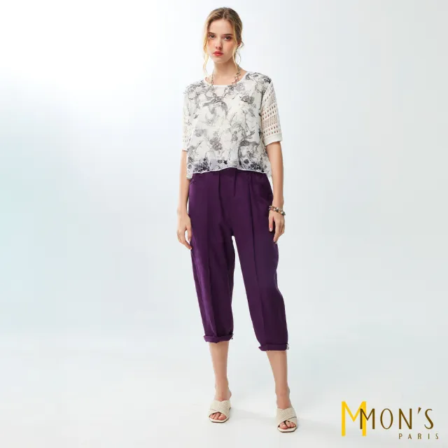 【MON’S】100%亞麻後袋蓋九分錐形褲(直)