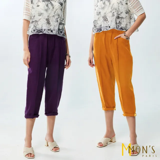 【MON’S】100%亞麻後袋蓋九分錐形褲(直)