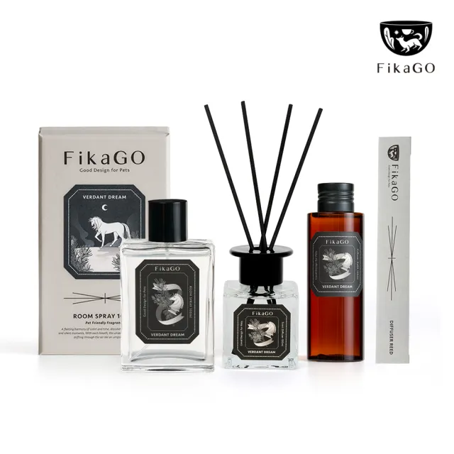 【FikaGO】寵物友善-室內香氛安心組-天然安全成份友善毛孩 (擴香100ml+噴霧100ml+補充100ml)贈擴香枝1組