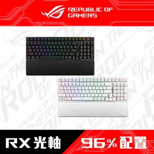 【ASUS 華碩】ROG Scope II 96 RX Wireless 無線三模電競鍵盤 黑色(ROG RX 青軸)