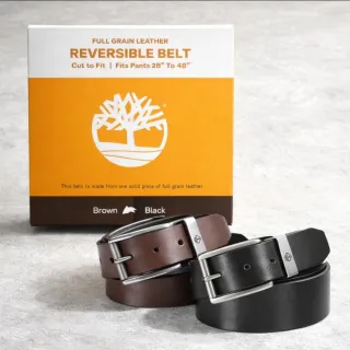 【Timberland】禮盒包裝 時尚雙色男士皮帶 男生腰帶 32-48吋 可自行剪裁長度