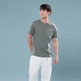 【NAUTICA】官方旗艦 男裝 COMPETITION 異材質拼接純棉短袖T恤(灰綠色)