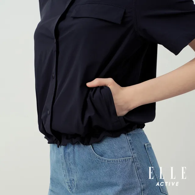 【ELLE ACTIVE】女款 法式極簡俐落剪裁短袖襯衫-深藍色(EA26S2W1303-39)