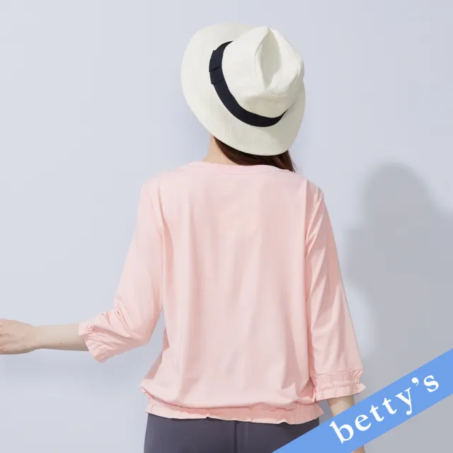 【betty’s 貝蒂思】花花蕾絲拼接抽皺七分袖T-shirt(粉色)