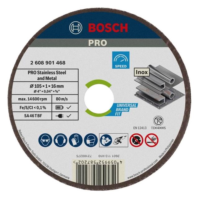 【BOSCH 博世】4英吋切削砂輪片 25片/盒 105x1x16mm (PRO Stainless Steel and Metal)