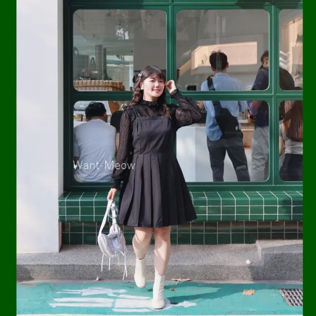 【Want-Meow】70公斤可穿/氣質日系可調肩帶百褶設計小個女孩洋裝連身裙(大碼/大尺碼/加大碼/肩帶洋裝)