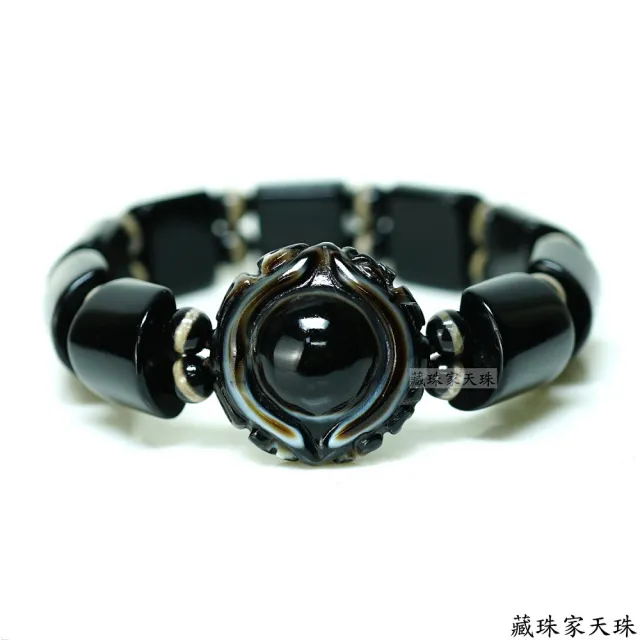 【藏珠家】精品24mm財咒天眼+大手印板珠天珠手鍊