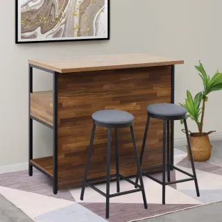 【WAKUHOME 瓦酷家具】Alex工業風4尺多功能收納中島桌+2張牛仔黑中島椅B001-A603-2