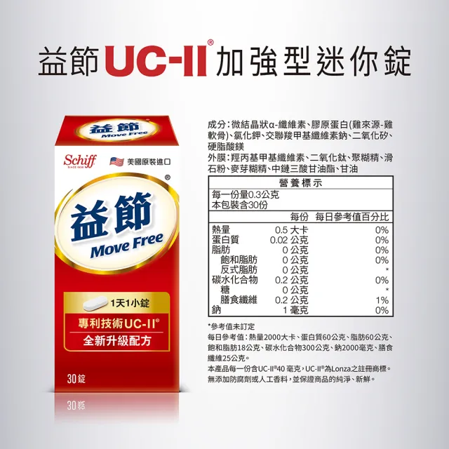 【Move Free 益節】專利技術UCII加強型迷你錠3瓶(共90錠-UC2/第二型膠原蛋白)