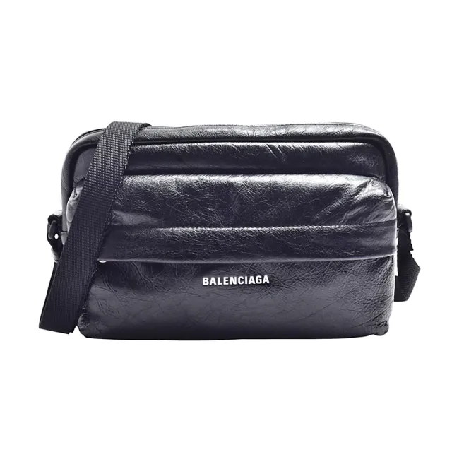 【Balenciaga 巴黎世家】經典Explorer 系列揉皺羊皮相機包/斜背包(黑色)