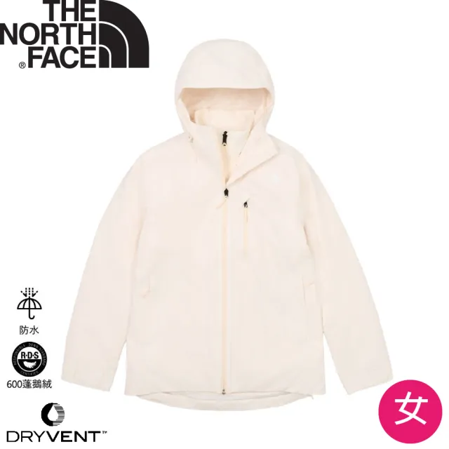 【The North Face】女 DV防水兩件式羽絨外套《沙丘白》8ED1/防風外套/防水三合一外套