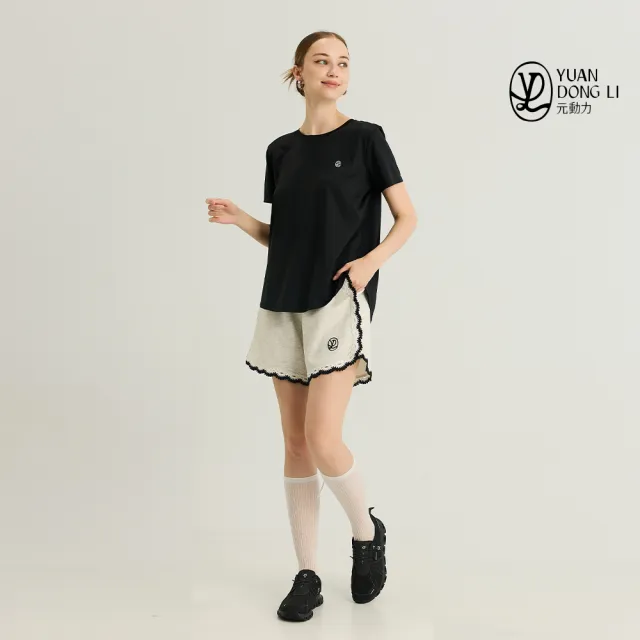 【YUANDONGLI 元動力】冰絲涼感後細網拼接開叉上衣(兩色；S-L；4261071603)