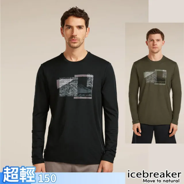 【Icebreaker】男 100%美麗諾羊毛 Tech Lite 圓領長袖上衣 (等高線山景)-150.T恤.運動休閒衫/ IB0A57FT