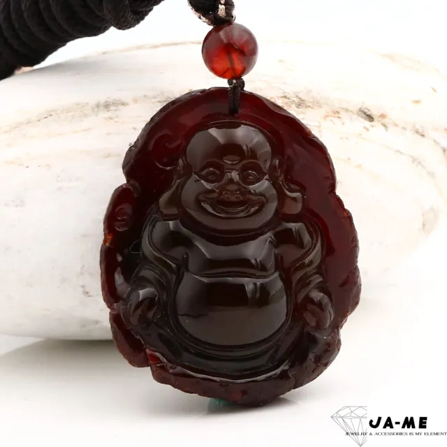【JA-ME】天然琥珀 帶皮仔料玻璃體血珀彌勒佛吊墜