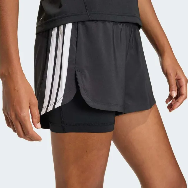 【adidas 愛迪達】Pacer 2in1 女 短褲 運動短褲 休閒短褲 黑 亞版 內襯(KD9742)