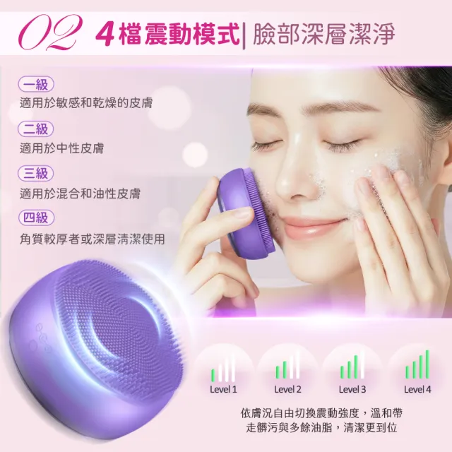 【FJ】四合一彩光淨顏無線嫩膚儀WF5(洗臉機 按摩 卸妝 導入 深層清潔 矽膠 熱敷 IPX7防水)