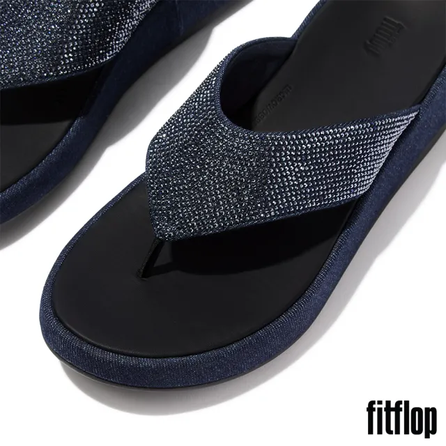 【FitFlop】F-MODE 牛仔布與水鑽夾腳涼鞋-女(深丹寧色)