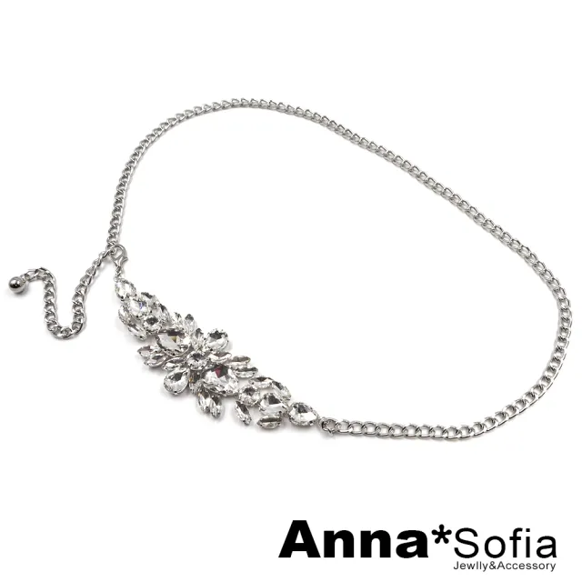 【AnnaSofia】腰鍊腰帶腰封-璀璨星芒 奢華寶石風 現貨(白晶-銀系)