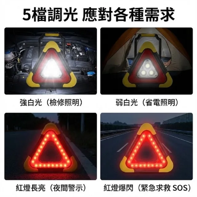【FJ】多功能LED三角警示燈MZO23(充電式 車內必備 行車安全 故障拋錨 三腳架 三角燈 手電筒)