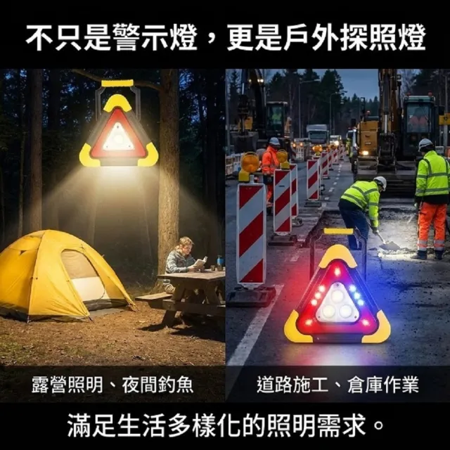【FJ】多功能LED三角警示燈MZO23(充電式 車內必備 行車安全 故障拋錨 三腳架 三角燈 手電筒)