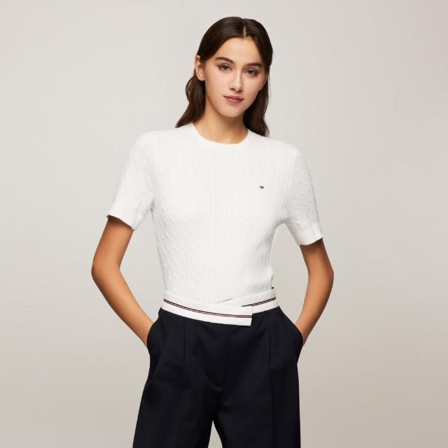 【TOMMY HILFIGER】官方旗艦館 Jenny 絞花針織短袖毛衣_白色