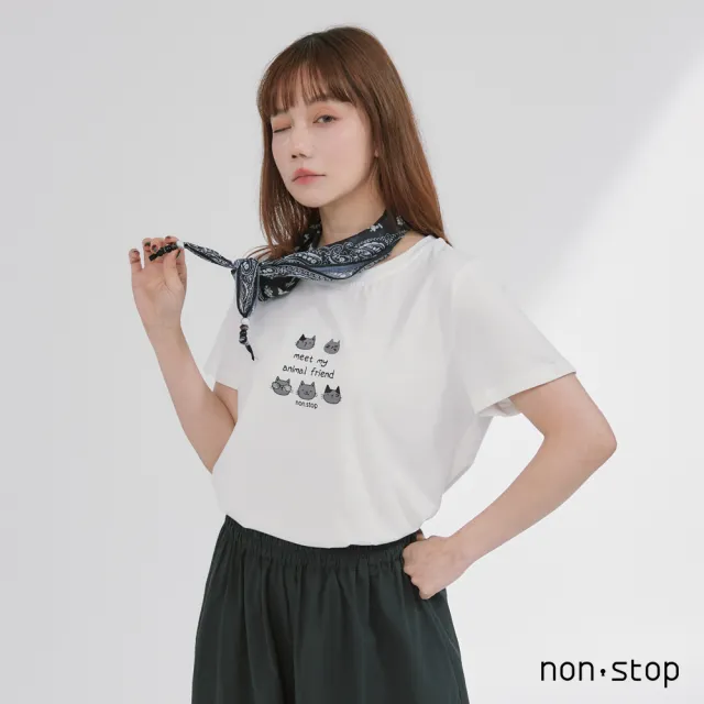 【non-stop】領巾造型印花T恤-2色