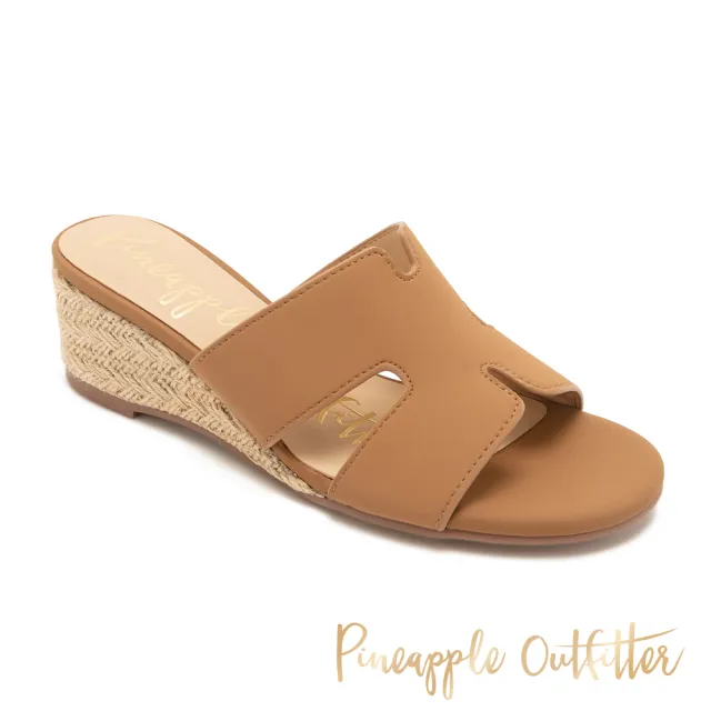 【Pineapple Outfitter】草編度假風楔型H真皮拖鞋PANCE(棕色)