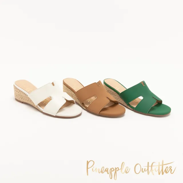 【Pineapple Outfitter】草編度假風楔型H真皮拖鞋PANCE(綠色)