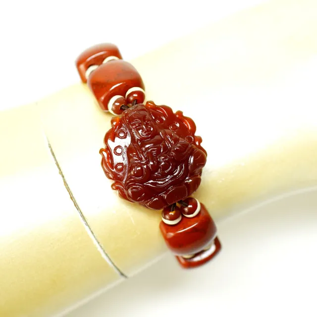 【藏珠家】25mm紅玉髓觀音+阿卡板珠天珠手鍊