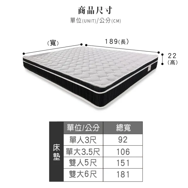 【ASSARI】雙人全方位透氣硬式三線獨立筒床墊5x6.2尺x22cm