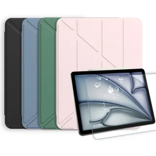 【VXTRA】2026 iPad Air8 11吋 M4 氣囊防摔 Y折三角立架皮套 內置筆槽+9H玻璃貼