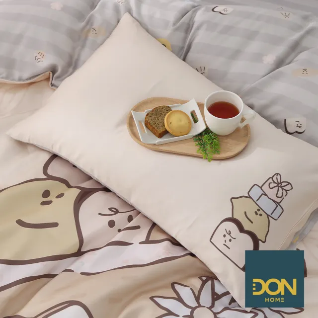 【DON】奶油家族聯名系列-60支抗菌天絲™兩用被床包組-奶油麵包店-單人