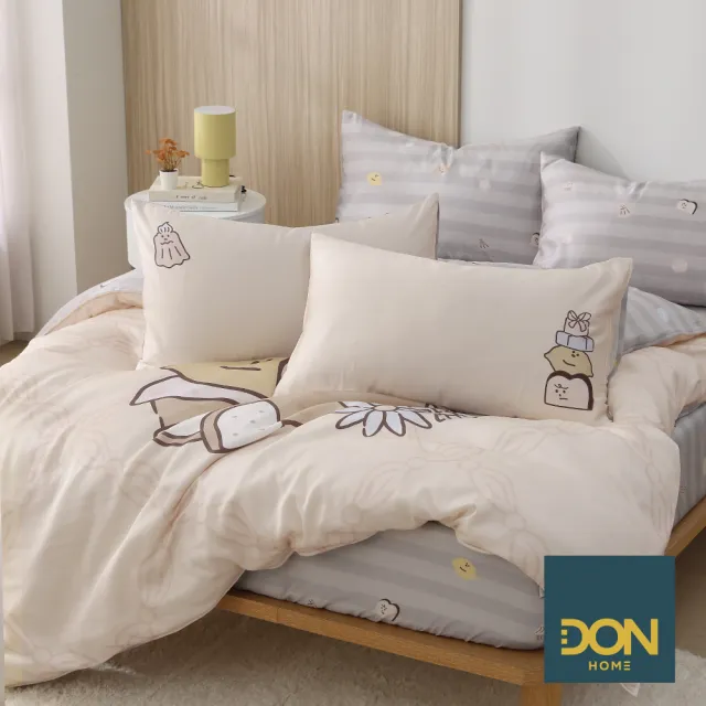 【DON】奶油家族聯名系列-60支抗菌天絲™兩用被床包組-奶油麵包店-單人