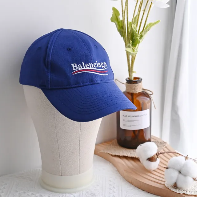 【Balenciaga 巴黎世家】潮流街頭風電繡LOGO棉質棒球帽(藍)