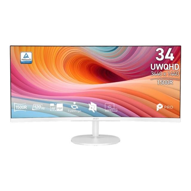 【MSI 微星】PRO MP341CQW E12 34型 VA 120Hz 2K 美型曲面螢幕(21:9/1500R/內建喇叭/TUV護眼)