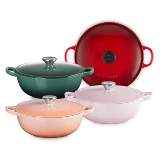 【Le Creuset】琺瑯鑄鐵鍋媽咪鍋 22cm(蜜桃橙/綠光森林/貝殼粉/櫻桃紅 多色選1)