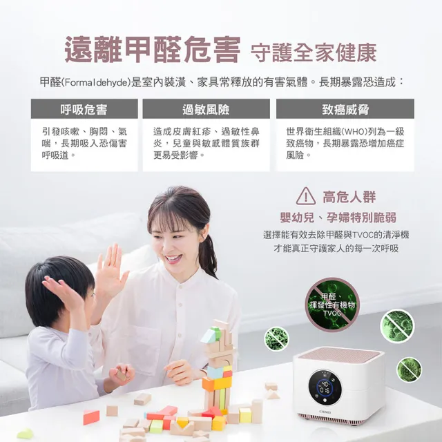 【CHIMEI 奇美】mini淨 智能小巧桌上型空氣清淨機/除甲醛/HEPA H13/負離子/DC馬達/母嬰抗敏防護(AP-01UNWH)