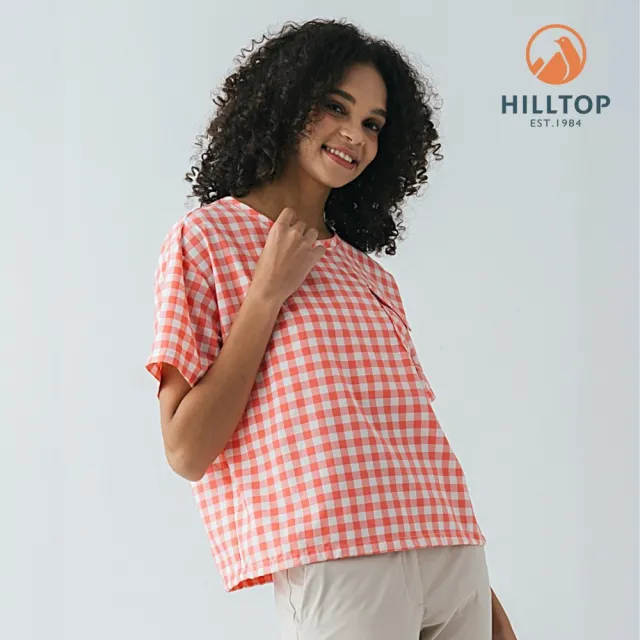 【Hilltop 山頂鳥】抗UV吸濕快乾短袖格子上衣 女款 粉紅格子｜PS06XF68ECFY