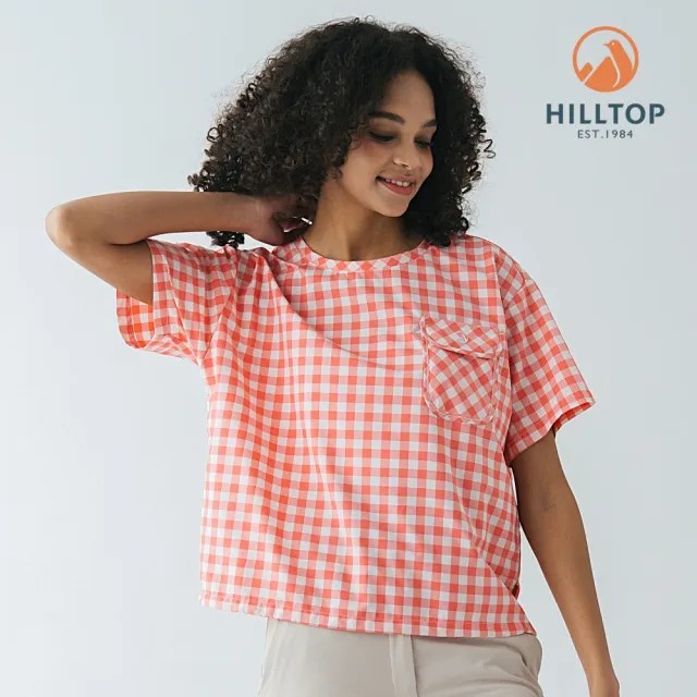 【Hilltop 山頂鳥】抗UV吸濕快乾短袖格子上衣 女款 粉紅格子｜PS06XF68ECFY
