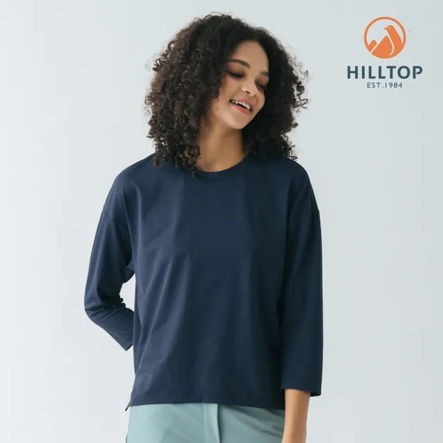 【Hilltop 山頂鳥】Polygiene吸濕快乾施華洛世奇燙鑽彈性七分袖T恤 女款 丈青|PS04XFQ2ECE0