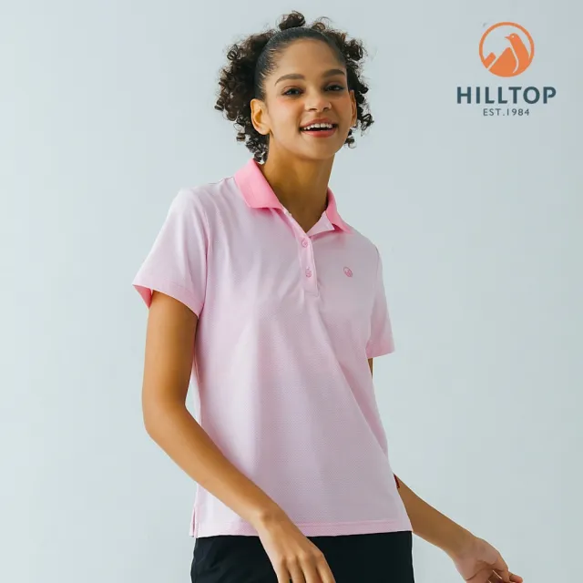【Hilltop 山頂鳥】Polygiene抗菌吸濕快乾抗UV彈性緹花POLO衫 女款 粉紋｜PS14XFM3ECF0