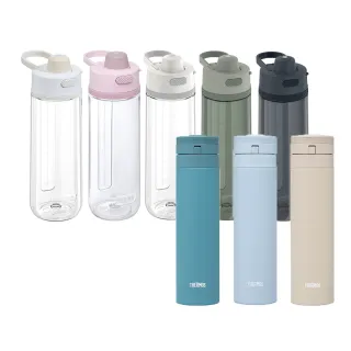 【THERMOS 膳魔師】買1送1_mo獨家不鏽鋼輕量自動上鎖保溫瓶450ml+輕水瓶710ml(JNS-455+TP4329)