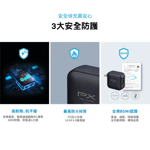 【PX 大通】送充電線iphone17/16三星100w瓦氮化鎵 充電器 usb筆電快充頭type c充電頭平板手機(UCP-100CB)
