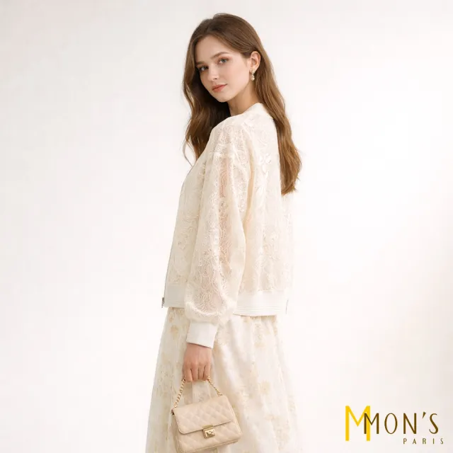 【MON’S】法式V領蕾絲棒球外套