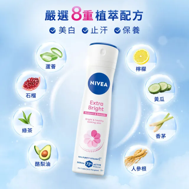 【NIVEA 妮維雅】止汗亮白/深層煥白止汗噴霧150mlx6入(長效止汗)