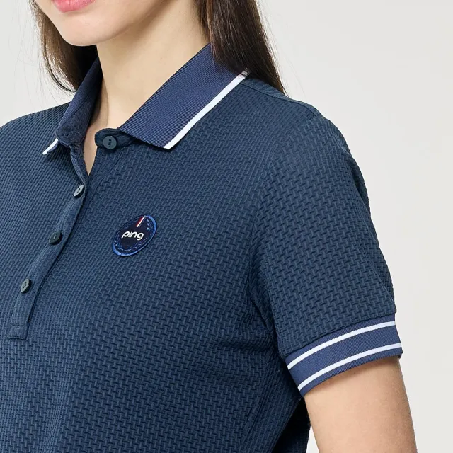 【PING】女款立體織紋高彈力短袖POLO衫-藍(GOLF/高爾夫球衫/RA26101-57)