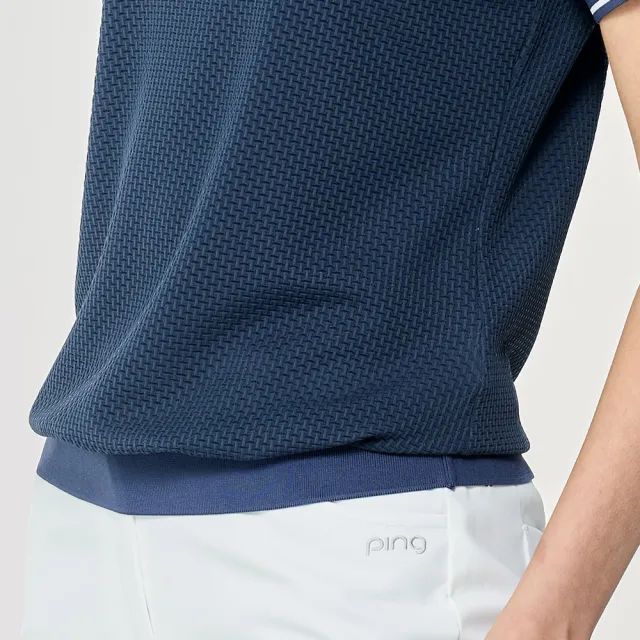 【PING】女款立體織紋高彈力短袖POLO衫-藍(GOLF/高爾夫球衫/RA26101-57)